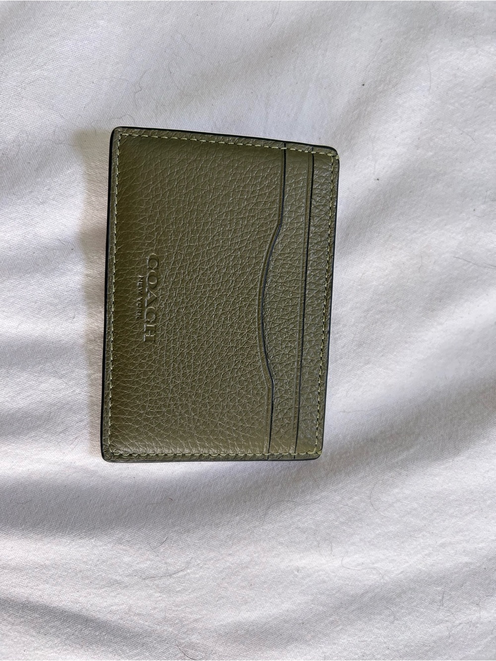 Coach Olive Green Pebbled Leather Card Holder